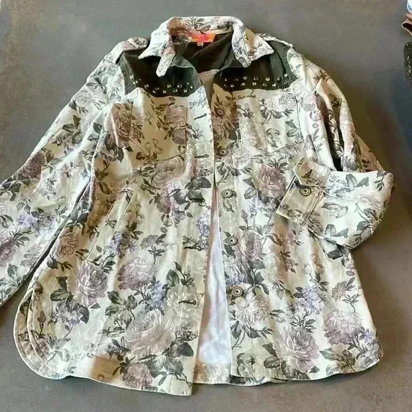English Rose Multicolor Floral Studded Long Sleeve Button Front Jacket Size M - Picture 3 of 12